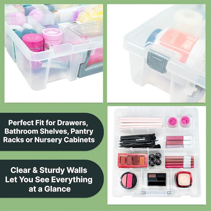 Best Kept Clear Plastic Storage Bin with Dividers | Multi - Use Container for Bathroom Counter, Kitchen, Pantry, Makeup & Beauty Essentials, 1 Pack