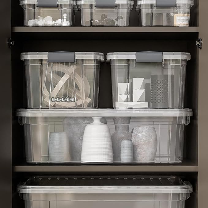 Superio Clear Storage Box with Lid, 21 Quart Plastic Container Bins for Organizing, Stackable Crates, BPA Free, Non Toxic, Odor Free, Organizers for Home, Office, School, and Dorm, 10 Pack