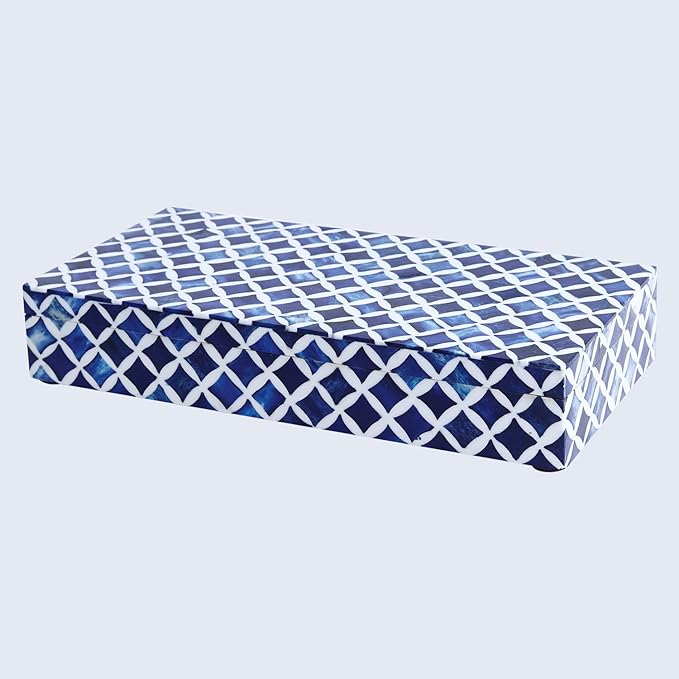Handicrafts Home Large Decorative Storage Box with Lid â 12x6x5â Coffee Table Organizer, Keepsake- Decorative Boxes for Home Decor, Stylish Decorative Box for Office Decor- Blue White Star