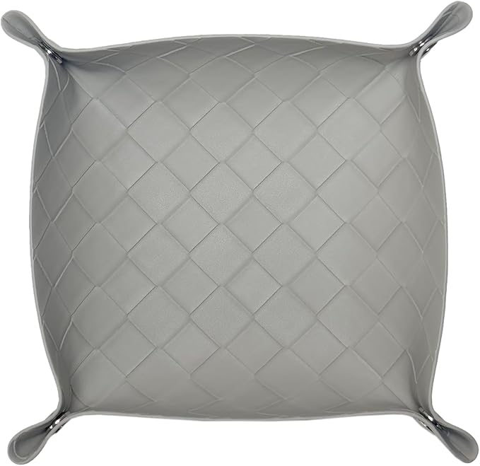 UnionBasic Small Valet Tray, Jewelry Tray for Rings Watches Earrings, Entryway Catchall Caddy for Coins Keys Change, Nightstand Bedside Valet Holder, Trays for Electronic Gadgets, Woven Light Gray