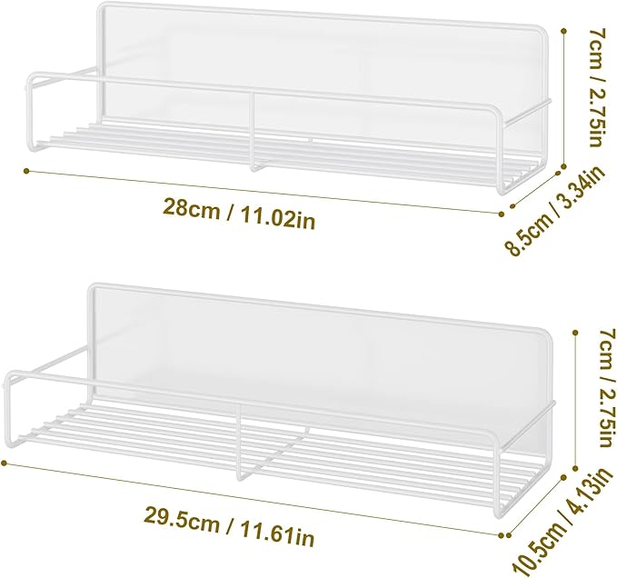 4 Pack Magnetic Spice Rack Organizer, Space Saver for Refrigerator and Microwave Oven, Metal Fridge Shelf, White