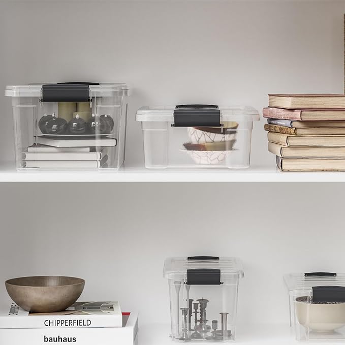 Superio Small Storage Bins with Lids- 4 Pack, 4.75 Qt Clear Boxes for Organizing, Stackable Plastic Containers- BPA Free, Non-Toxic, Odor Free, Organizer for Home, Office, Dorm