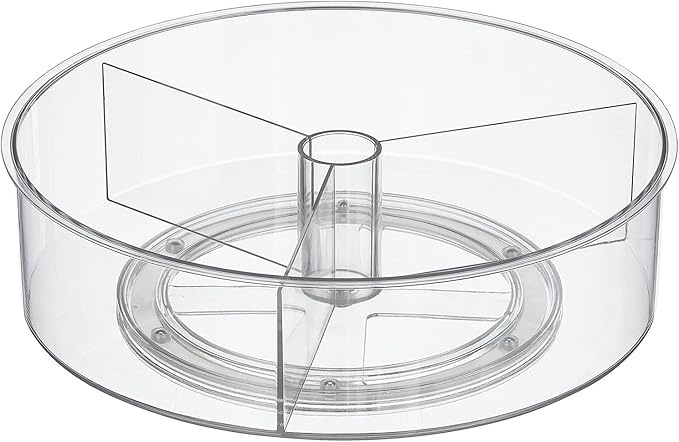 mDesign Lazy Susan Turntable Divided Plastic Spinner - Kitchen/Bathroom, Pantry, Fridge, Cupboard or Counter Organizing, Fully Rotating Food Organizer - 11.5" Round, Lumiere Collection - Clear