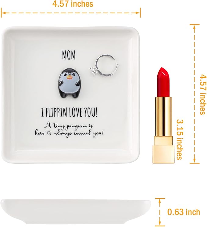 HOME SMILE Birtday Gifts for Mom from Daughter Son,Penguin Ring Dish Jewelry Tray-I Flipping Love Yo-Mother Gift for Christmas Mother Day Mama Mother in Law Bonus Mom