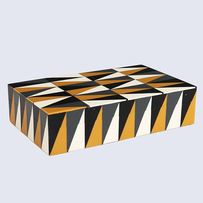 Handicrafts Home Small Decorative Storage Box with Lid – Black and White Keepsake Box, Decorative Trinket Box for Jewelry, Desk Organizer, Coffee Table & Shelf Decor – Puzzle Guild 8 x 5 x 2