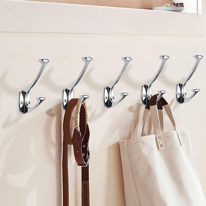 2 Pack Polished Chrome Hooks Decorative Heavy Duty Solid Large Coat Hooks for Towel Hanging Coats Robe Wall Mounted Towel Bags Door Back Bathroom Wall Hook.