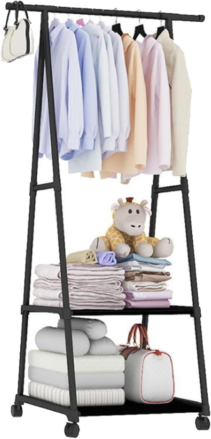 1pc Multi-Functional Metal Garment Rack With Wheels, Freestanding Triangle Storage Organizer For Clothes And Coats, Mobile Multi-Tier Shelf For Home, Kitchen, Wardrobe Organization, Portable Closets