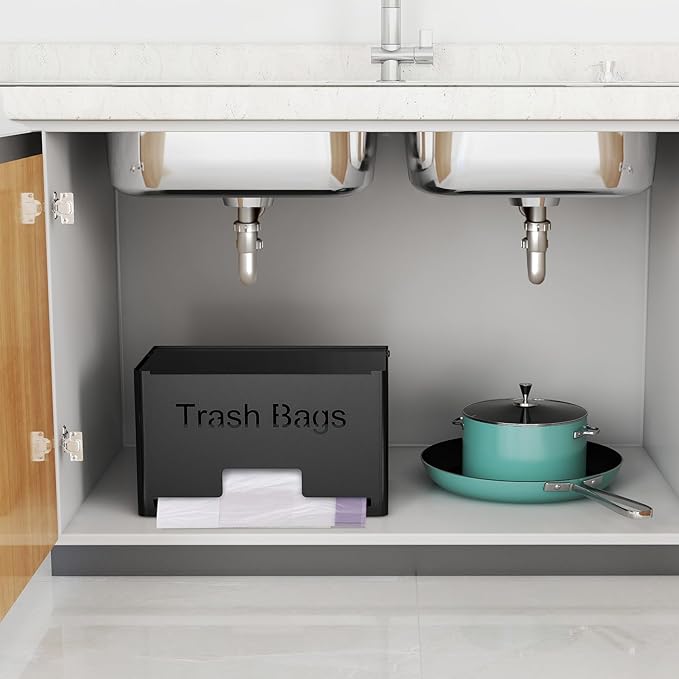 Extra Large Trash Bag Holder Dispenser, Metal Garbage Bag Dispenser Roll Holder,Trash Storage Organizer for Kitchen Laundry Room Under Sink, Wall Mounted or Freestanding, Black
