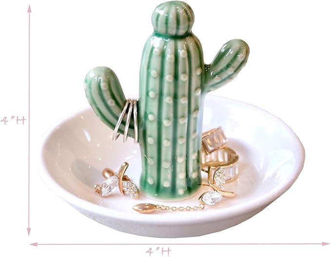 PUDDING CABIN Cactus Ring Holder Dish, Decorative Cactus Decor, Birthday & Christmas Gifts for Women & Girls