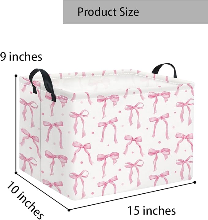 Rectangular Baby Kids Storage Basket for Home Kitchen Girls Cute Toy Storage Bin Organizer Shelf Book Room Decor(Dot Bowknot)