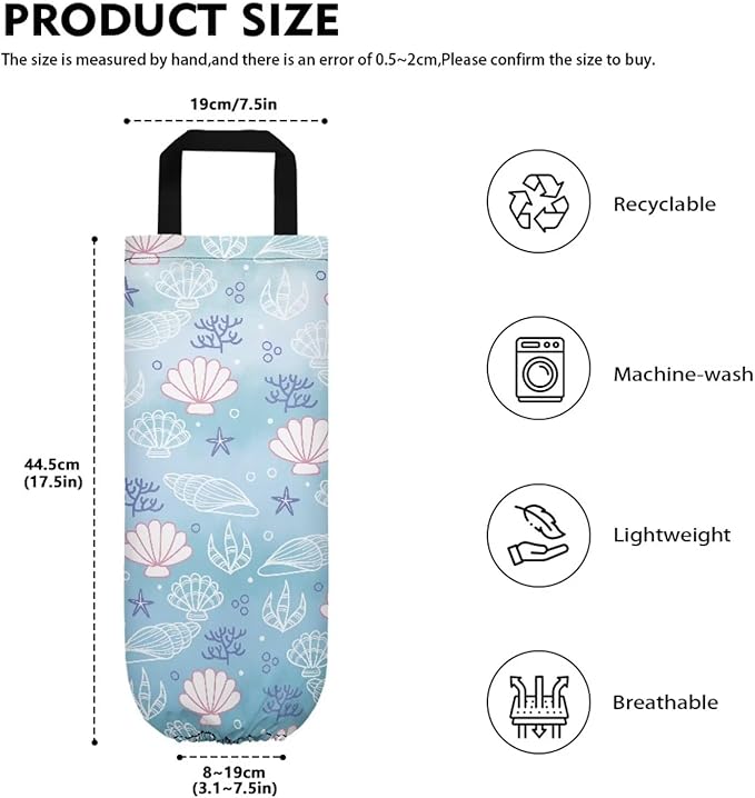 Hanging Plastic Bag Holder Dispenser Set of 2 Reusable Wall Mount Hanging Plastic Bag Storage Organizer for Grocery Bags,Marine Conch Starfish
