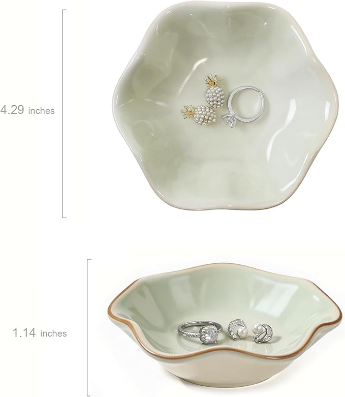 Green Lotus Leaf Shape Ring Jewelry Dish Holder,Small Trinket Jewelry Tray,Decorative Jewelry Plate Bowl,Key Bowl,Birthday Engegament Gifts for Women Friends,Ceramic