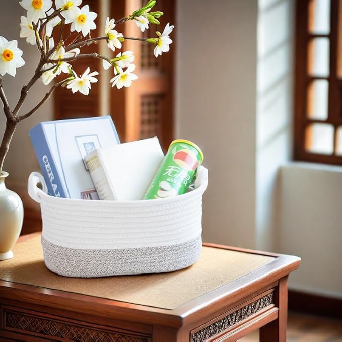 GYASVWU Cotton Rope Baskets for Storage, Woven Basket for Organizing, Decorative Storage Baskets with Handle, Shelf Baskets for Organizing, Toy Organizer/Towel Bin/Gift Basket Empty (Khaki - 3 Pack)