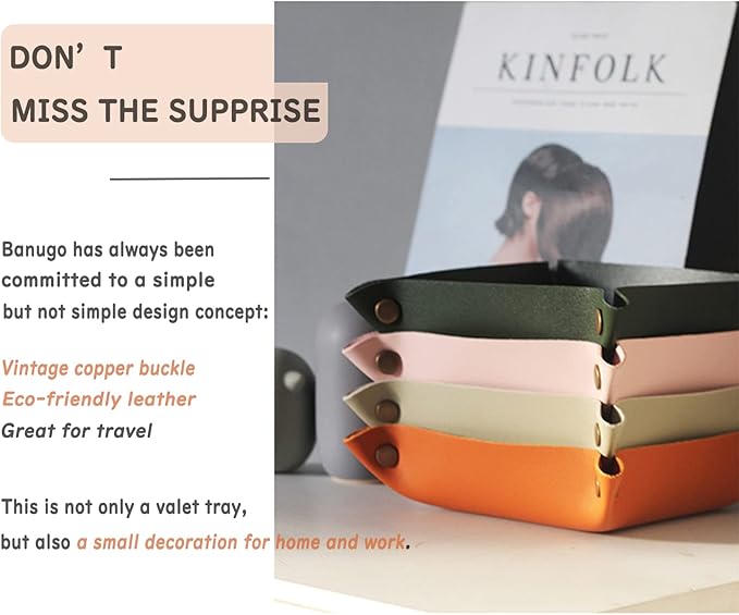 Foldable Leather Catchall Tray, Jewelry Organizer for Travel, Nightstand, Home or Office (Orange-S)