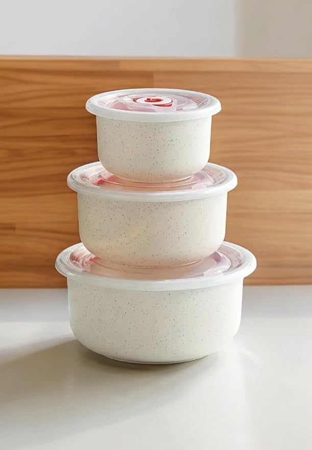 Wheat Straw Crisper Box with Lid Dry Food Vegetables and Fruits Sealed Storage Box Portable Plastic Crisper Bowl Set, Beige