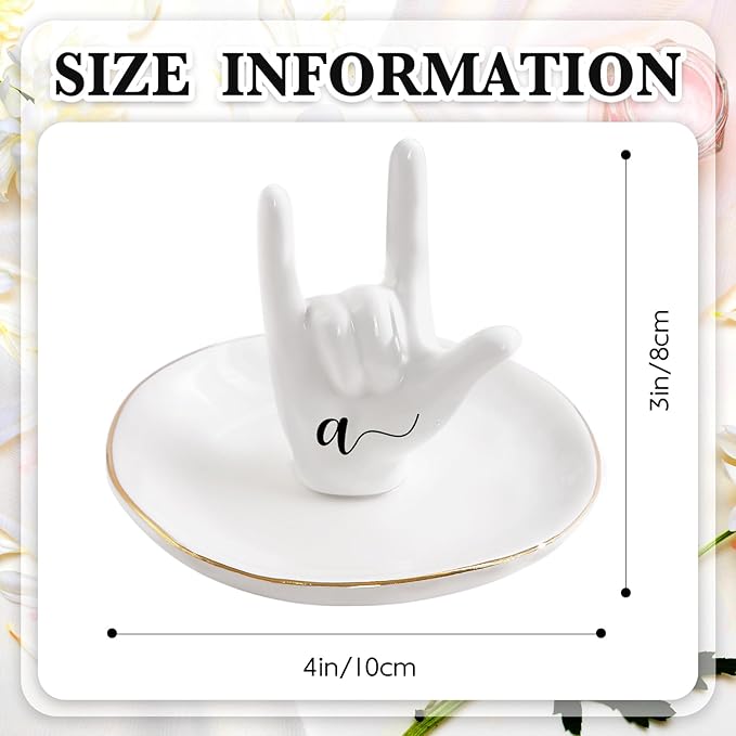 PUDDING CABIN Initial Ring Holder Hand Ring Dish Ring Tray for Jewelry Rings Earrings Bracelet Organizer, Monogrammed Gifts for Women Valentine's Day, Birthday, Wedding, Mothers Day, Bride Gifts