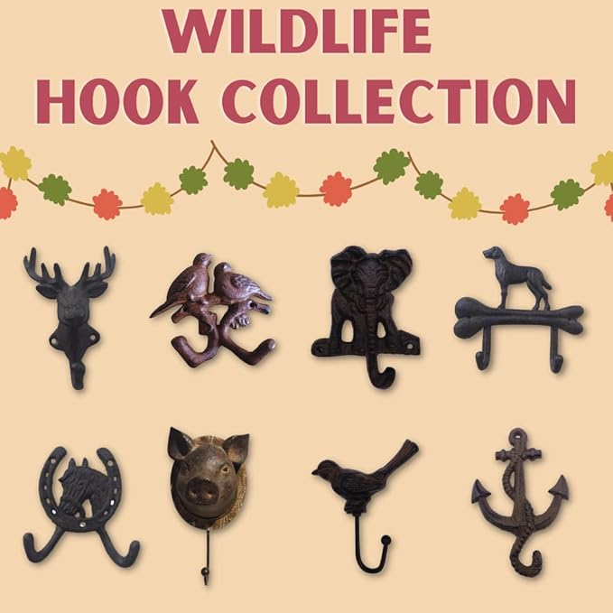 Comfy Hour 5.4" Heavy Duty Cast Iron Bird Wall Hook, Decorative Double Bird Key Holder for Wall, Rustic Animal Coat Rack for Entryway, Bathroom & Mudroom, Vintage Home Decor, Black, 1 pc