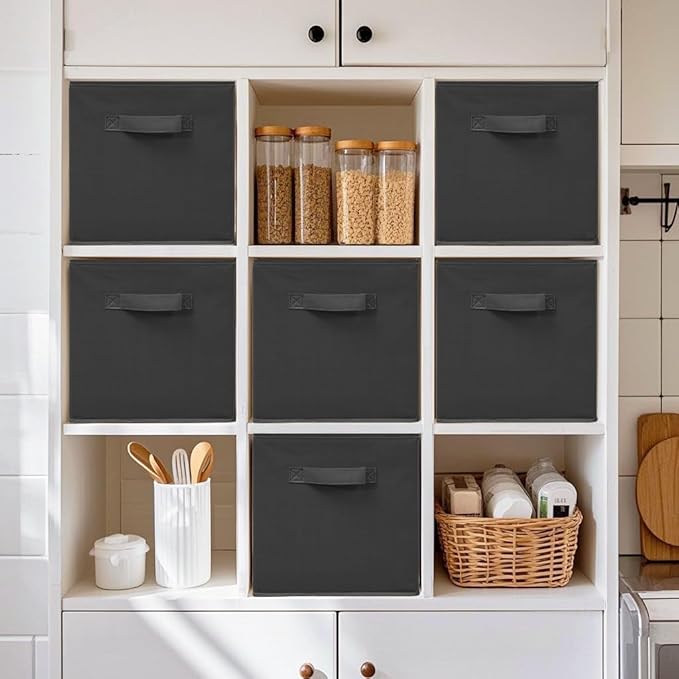 11 Inch Fabric Storage Cubes, Sturdy Foldable Storage Bins, Heavy Duty Cube Organizer for Clothes, Blankets, Shelves, Closets, Bedroom, Living Room, Black, 3 Pack