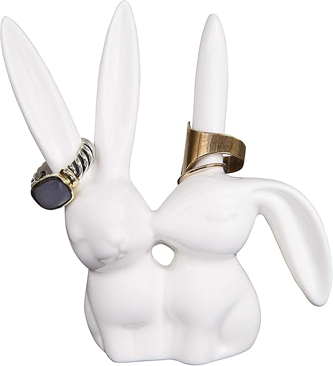 Creative Co-Op Ceramic Bunny Rabbits Ring Holder