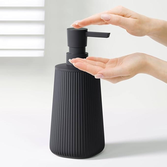 Matte Black Soap Dispenser for Kitchen, Modern Plastic Dish & Hand Soap Dispenser with Pump for Bathroom, Small Refillable Liquid Soap & Lotion Dispenser