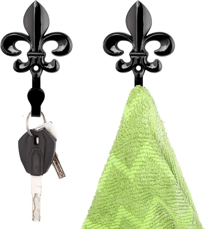 Bathroom Towel Hooks, Decorative Wall Hooks Coat Hooks Heavy Duty Metal Hooks Wall Mounted Hanging Hooks for Hanging Key Purse Robe Hat Scarf Belt Handbag Cup Mug and More,4 Pack (Black)