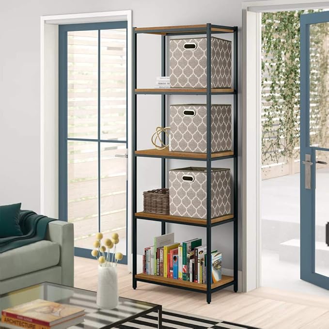 Storage Cubes Bins Fabric 13x13 Inch Brown Storage Boxes Foldable Storage Baskets Printed Cloth Collasible Storage Inserts Cube for Organizing ,QY-SC01-6
