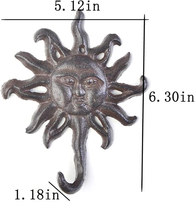 Antiqued Cast Iron Sun Head Single Hook Hanger Animal Shaped Coat Hat Hooks Heavy Duty Iron Art Decorative 1 pc