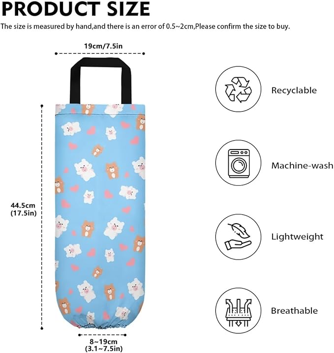 Hanging Plastic Bag Holder Dispenser Set of 2 Reusable Wall Mount Hanging Plastic Bag Storage Organizer for Grocery Bags,Cartoon Bears