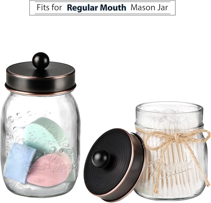 Mason Jar Bathroom Accessories Lids Set(4pcs) - Jars Not Included - Soap Dispenser, Apothecary Jars Lids for Regular Mouth Mason Jars, Wide Mouth Toothbrush Holder lid,-Stainless Steel,ORB