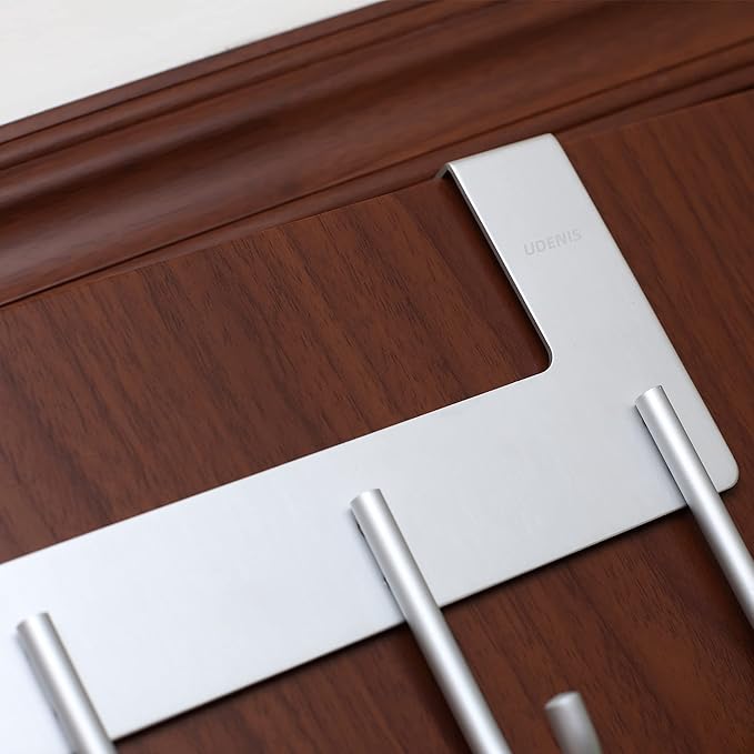 Over The Door Hanger, Metal Over The Door Hook Rack with 6 Hook for Hanging Towel Robe Coat Bathroom Bedroom Drying Racks for Laundry Silver
