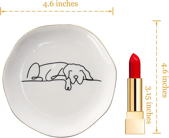 HOME SMILE Sleeping Dog Ring Dish Jewelry Tray, Christmas Gifts for Dog Mom, Ceramic White, 4"