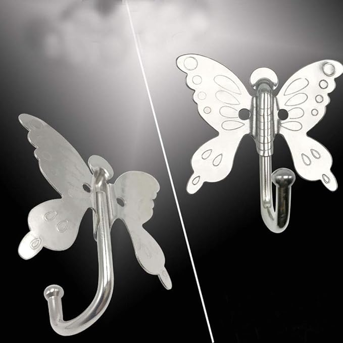 haowei Butterfly Hook Coat Hooks for Door, 8 Pack Stainless Steel Robe Hooks for Clothes, Hats, Kitchen, Bathroom - Universal Design for Easy Installation and Organization