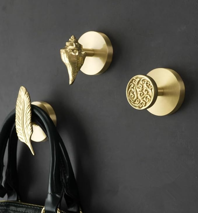 Brass Bird Coat Rack Robe Wall Hooks Hat Dragonfly Hanger for Bedroom Kitchen Various Shapes Animal Deer Decor Home Accessories (1, Feather)