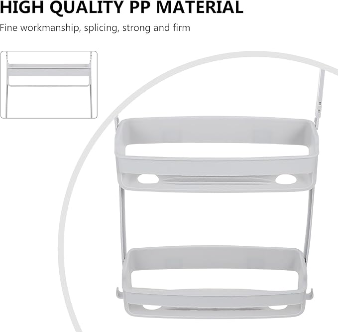 HEALLILY Shower Head Hanging Storage Basket Gray Double Layer Bathroom Caddy Toiletries Holder Portable Sundries Organizer for Bathroom Storage