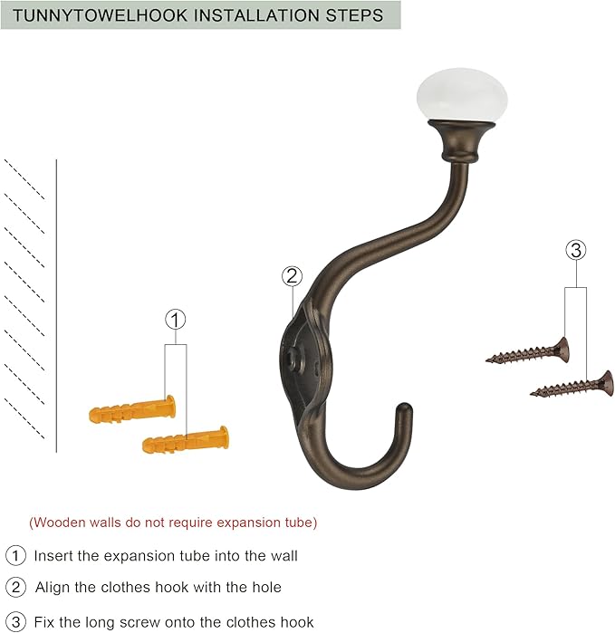 TUNNY Coat Hooks - 5 Pack Brown Towel Hooks Robe Hooks Decorative Wall Hooks for Bathroom Bedroom Kitchen Towel Robe Clothes Cabinet Closet Bathroom Hardware