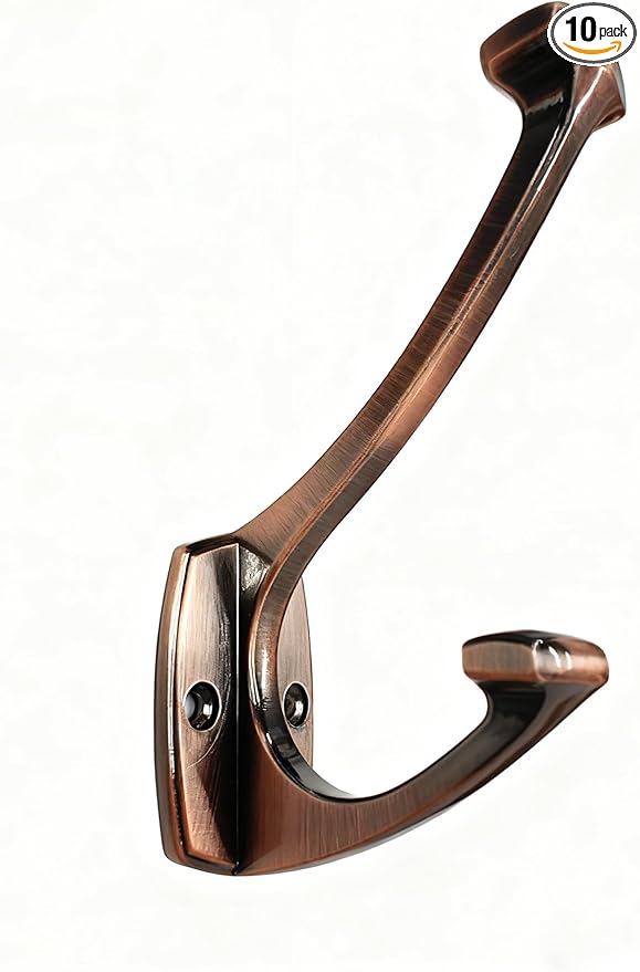 10 Pack Antique Copper Hooks Decorative Heavy Duty Solid Large Coat Hooks for Towel Hanging Coats Robe Wall Mounted Towel Bags Door Back Bathroom Wall Hook.