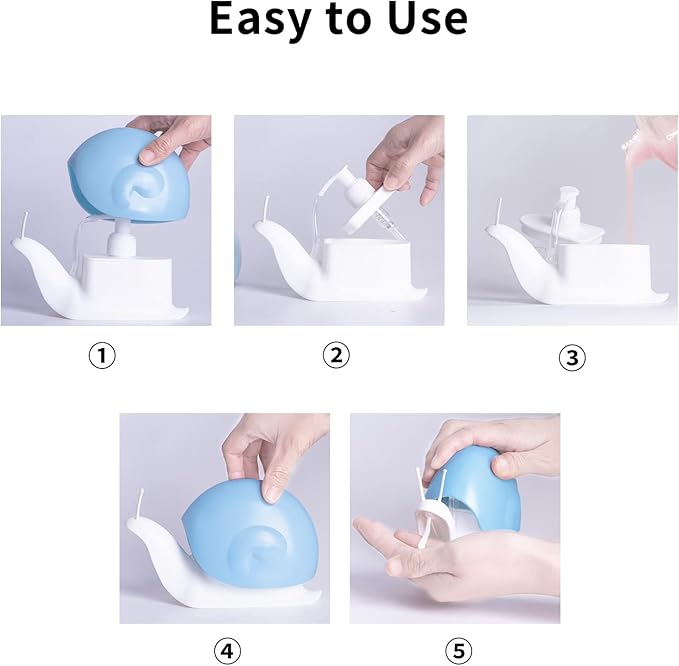 Hand Soap Dispenser 120ml Plastic Snail Soap Dispenser Kids Cute Pump Liquid Sanitizer Bottle Funny Cartoon Animal Countertop Dispenser for Bathroom Kitchen Office Toilet Hotel (Blue)