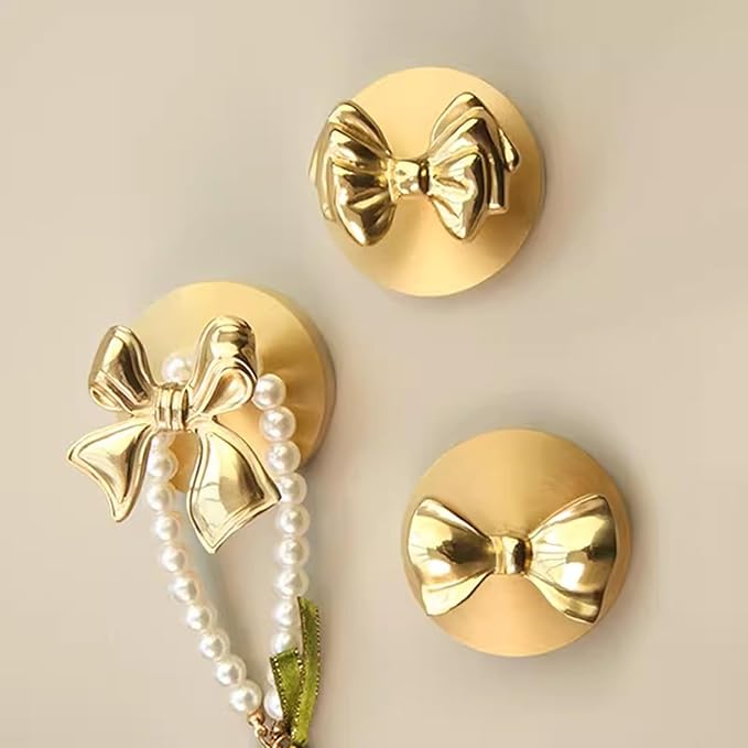Brass Bird Coat Rack Robe Wall Hooks Hat Dragonfly Hanger for Bedroom Kitchen Various Shapes Animal Deer Decor Home Accessories (1, Bowknot D)