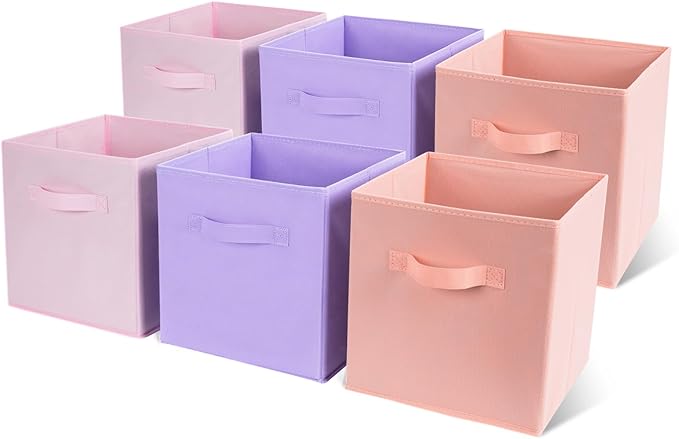 Fabric Storage Bins 6 Pack 13 inch Foldable Storage Cubes with Reinforced Handles Fun Colored Durable Cube Storage Bin for Home, Playroom, Closet Organizers and Storage Purple, Pink, Peach