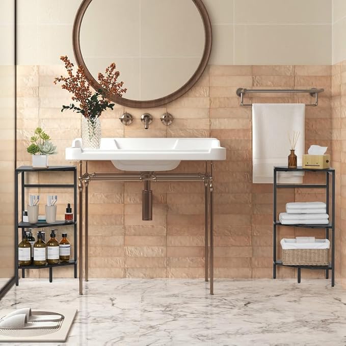 Under Pedestal Sink Shelf, 2 Pack Under Sink Organizers and Storage, 3-Tier Pedestal Under Sink Storage Bathroom Vanity, Corner Shelf Stand for Bathroom, Kitchen, Living Room, Black