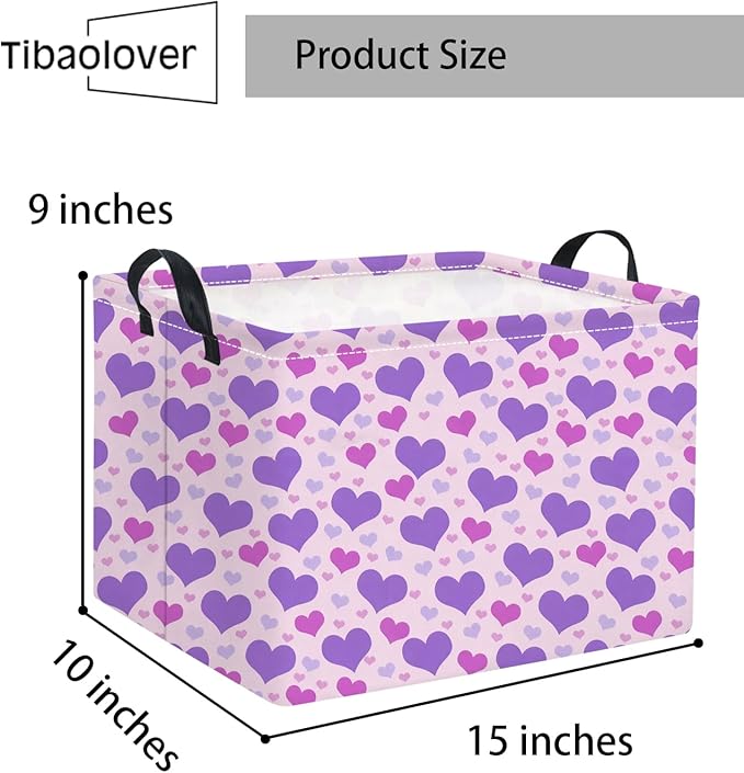 Rectangular Valentines Basket for Women Girls Storage Bin Organizer Box Shelf Room Decor(Pink Purple Heart)
