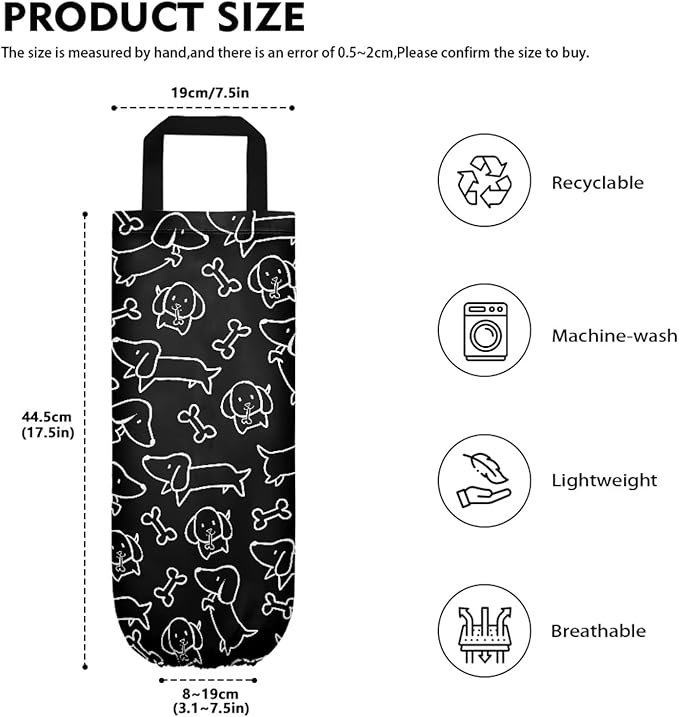 Plastic Bag Holder Set of 2 Hanging Grocery Bag Holder Reusable Plastic Bag Dispenser Trash Bag Organizer Container,Cute Dachshund