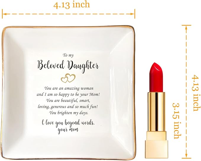 HOME SMILE Gifts for Daughter From Mom Ring Dish Jewelry Tray,Birthday Mother's DayãGifts for Adult Daughter -I Love You Beyong Words,Your Mom