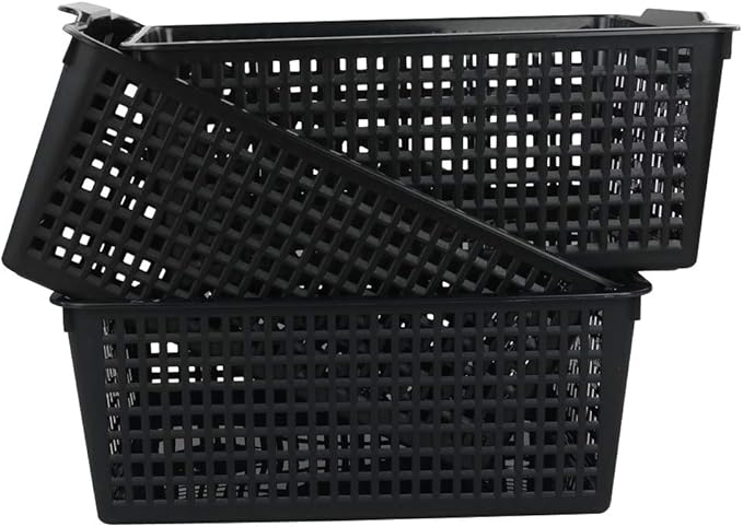 3-pack Plastic Storage Bins Basket For Organizing (Black)