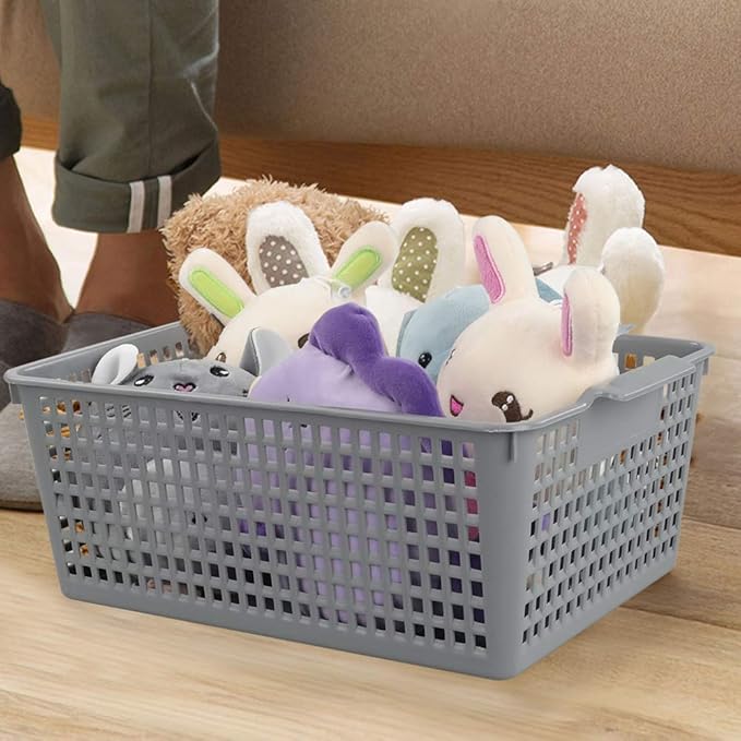 3-pack Large Plastic Storage Basket Bins, Grey Baskets for Organizing