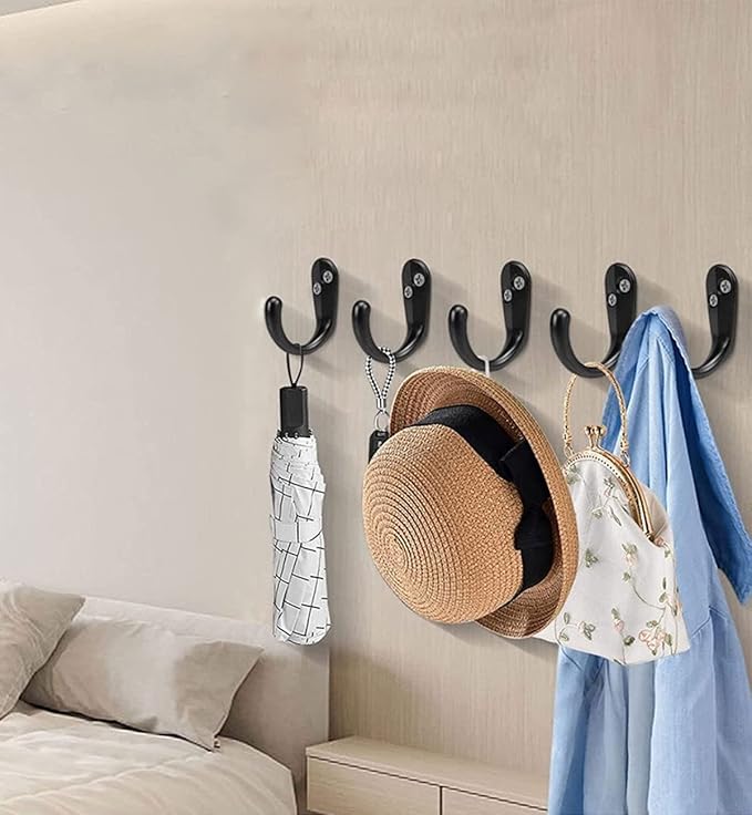 Coat Hooks Black, 6 Pack Small Antique Jacket Hooks Heavy Duty Single Wall Hook with Screws for Entryway Bedroom Bathroom Kitchen Garage Toilet Office Shop
