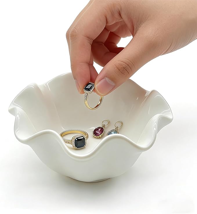 Flower Ring Dish Jewelry Tray, Cute Ceramic Jewelry Dish Tray, Room Decor Small Trinket Dish, Nightstand Ring Holder Dish, Bathroom Jewlery Plate Bowl for Earrings, Birthday Gifts for Women