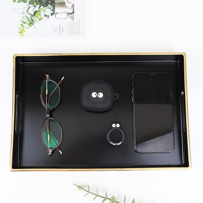 Spsyrine Black Bathroom Vanity Tray with Handles for Dresser Tops, Countertop, Perfume Decorative Tray, 11.8â * 7.87â *1.37â