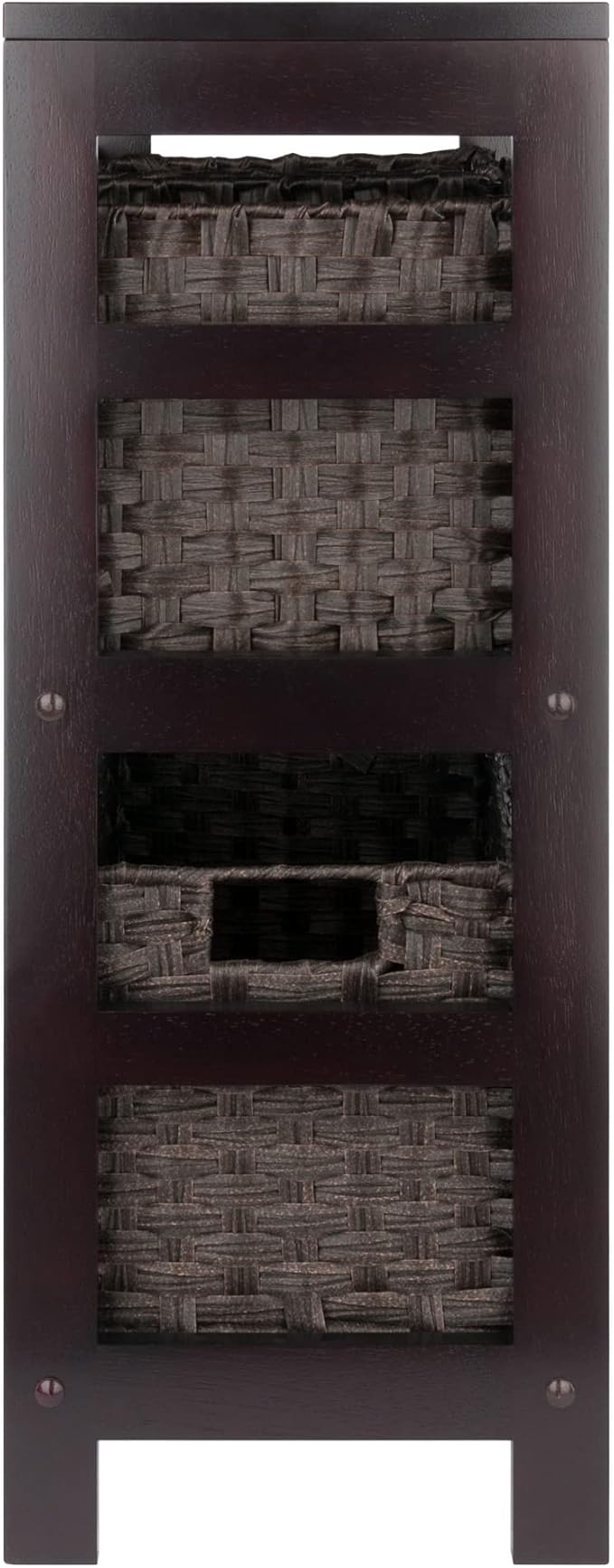 Winsome Leo 2-Tier Wide Storage Shelf with 3 Foldable Woven Baskets, for Living Room, Home Office, Bedroom, Espresso