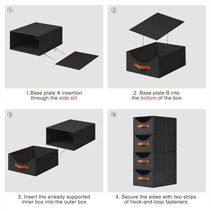 Stackable Storage Drawers - Large Collapsible Storage Bins with Drawers, 8 Pack Closet Shelf Organizer Basket, Fabric Pull Out Organizer for Bedroom, Living Room, Dorm, Black